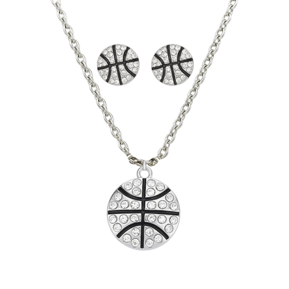 Basketball Rhinestone Earrings & Necklace Set