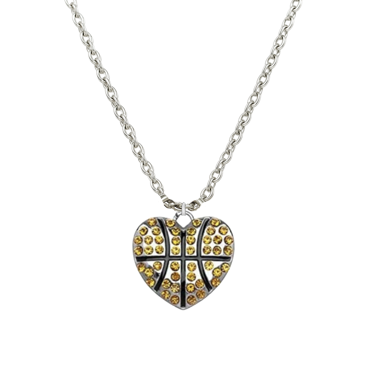 Basketball Rhinestone Heart Charm Necklace