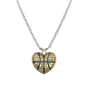 Basketball Rhinestone Heart Charm Necklace