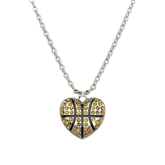 Basketball Rhinestone Heart Charm Necklace
