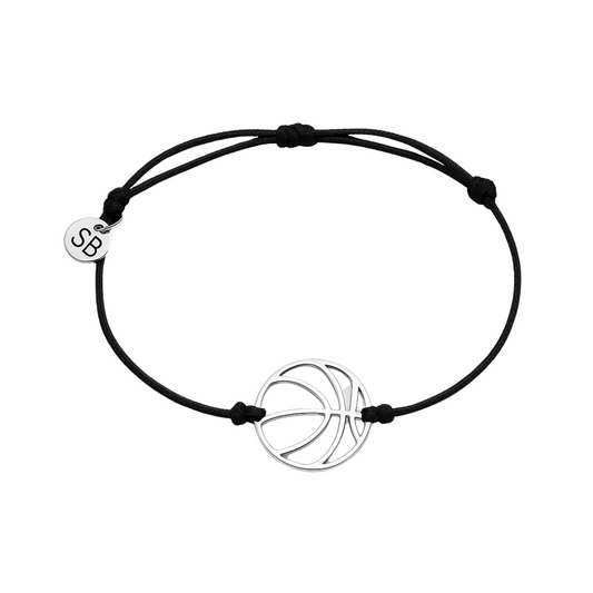 Black adjustable basketball rope bracelet with stainless steel basketball charm