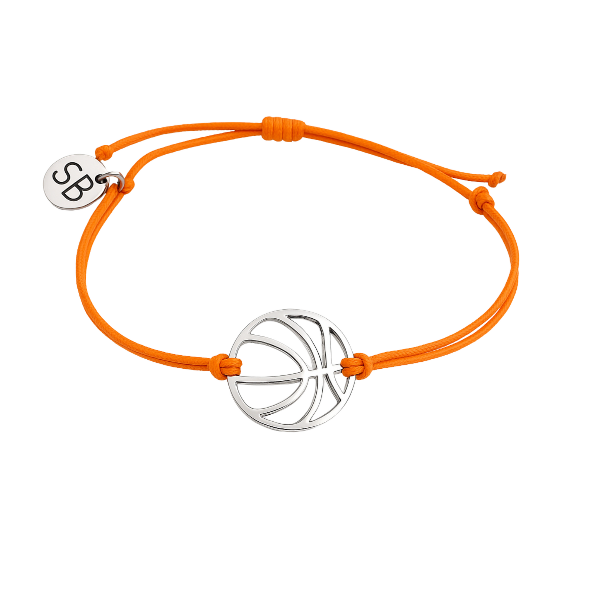 Orange basketball rope bracelet with silver basketball charm for athletes