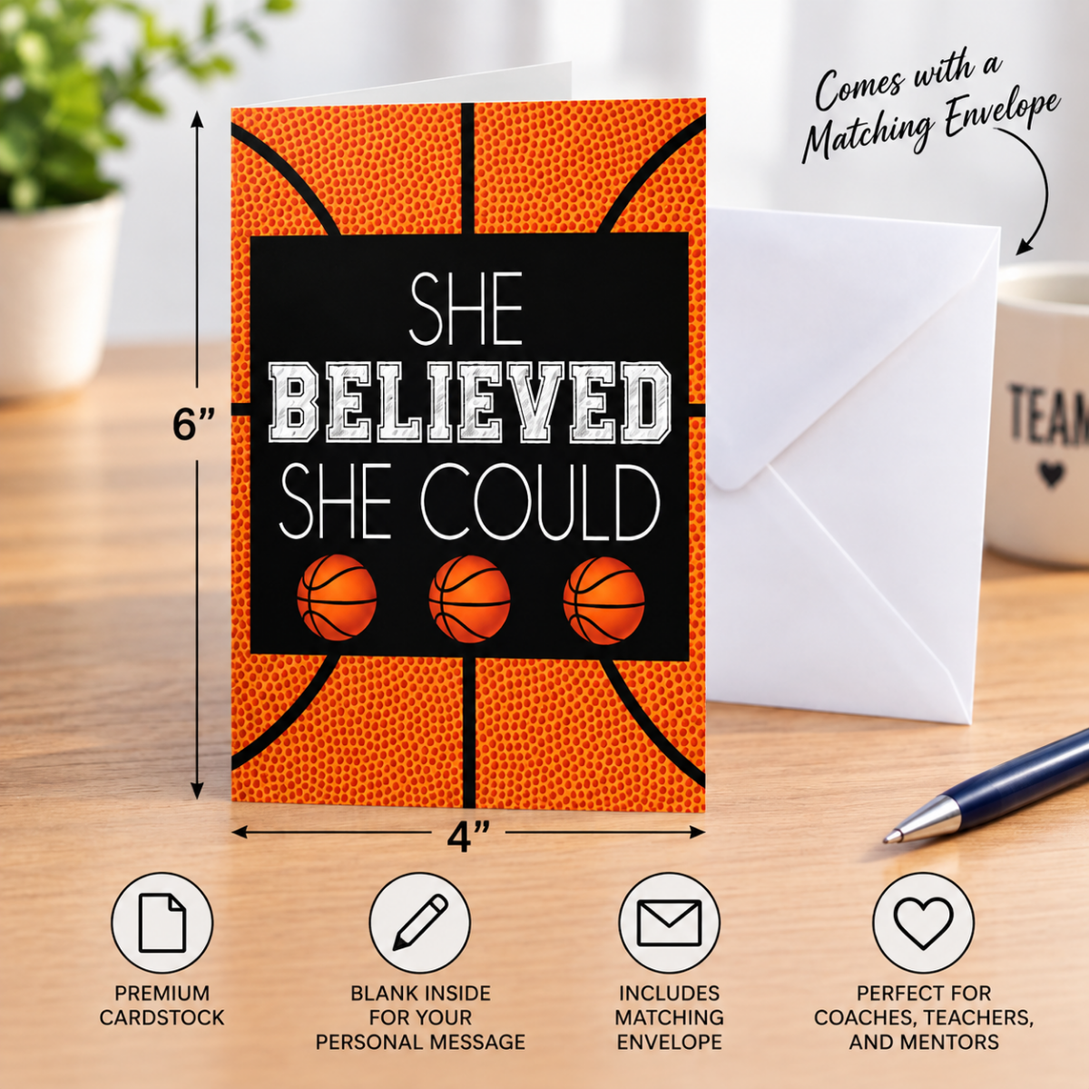 Basketball She Believed She Could So She Did Keychain & Card Gift Set