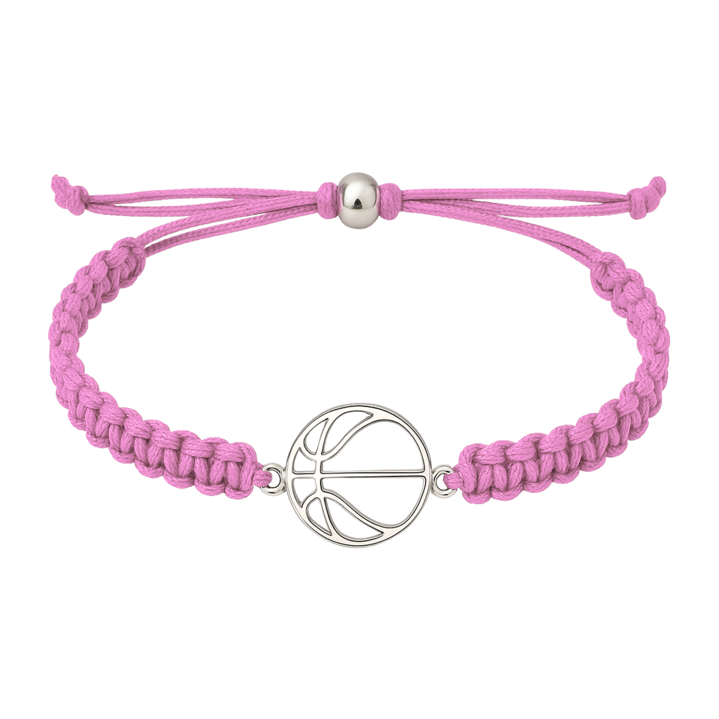 Pink Basketball bracelet color chart image showing all available colors with silver charm and size details