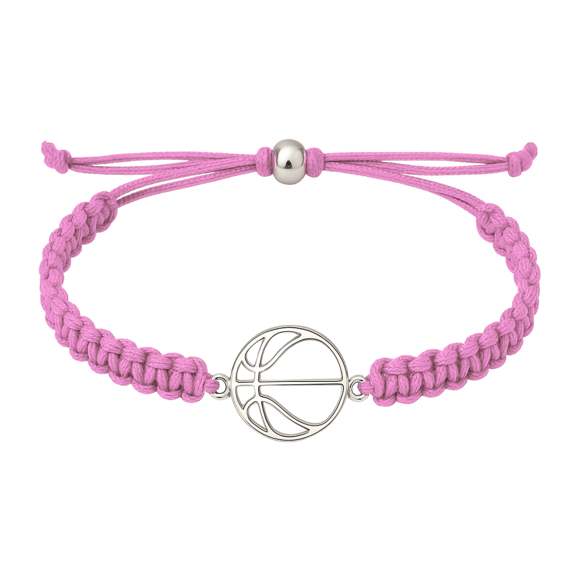 Pink Basketball bracelet color chart image showing all available colors with silver charm and size details