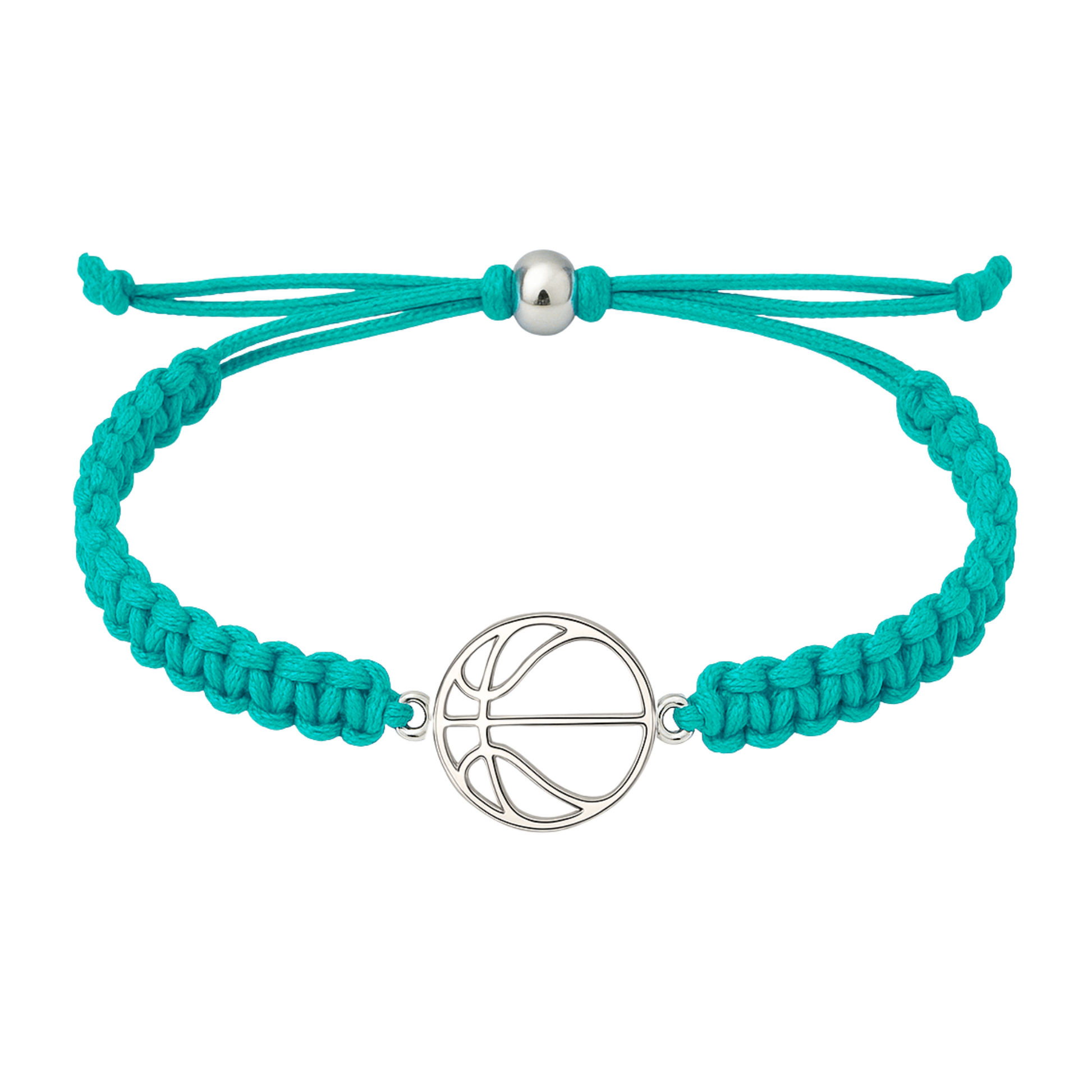 Turquoise basketball rope bracelet with silver basketball charm, lightweight and durable