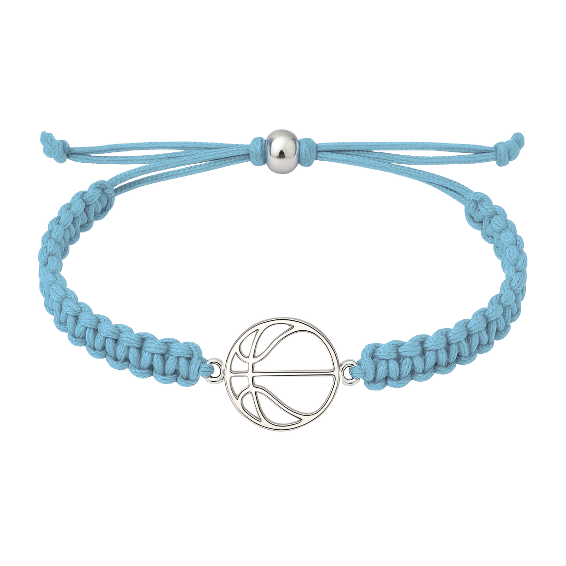 Light blue braided basketball bracelet with stainless steel charm, ideal for everyday wear or gifts