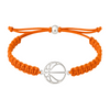 Orange basketball bracelet with silver-tone charm, adjustable design fits wrists 5" to 8"