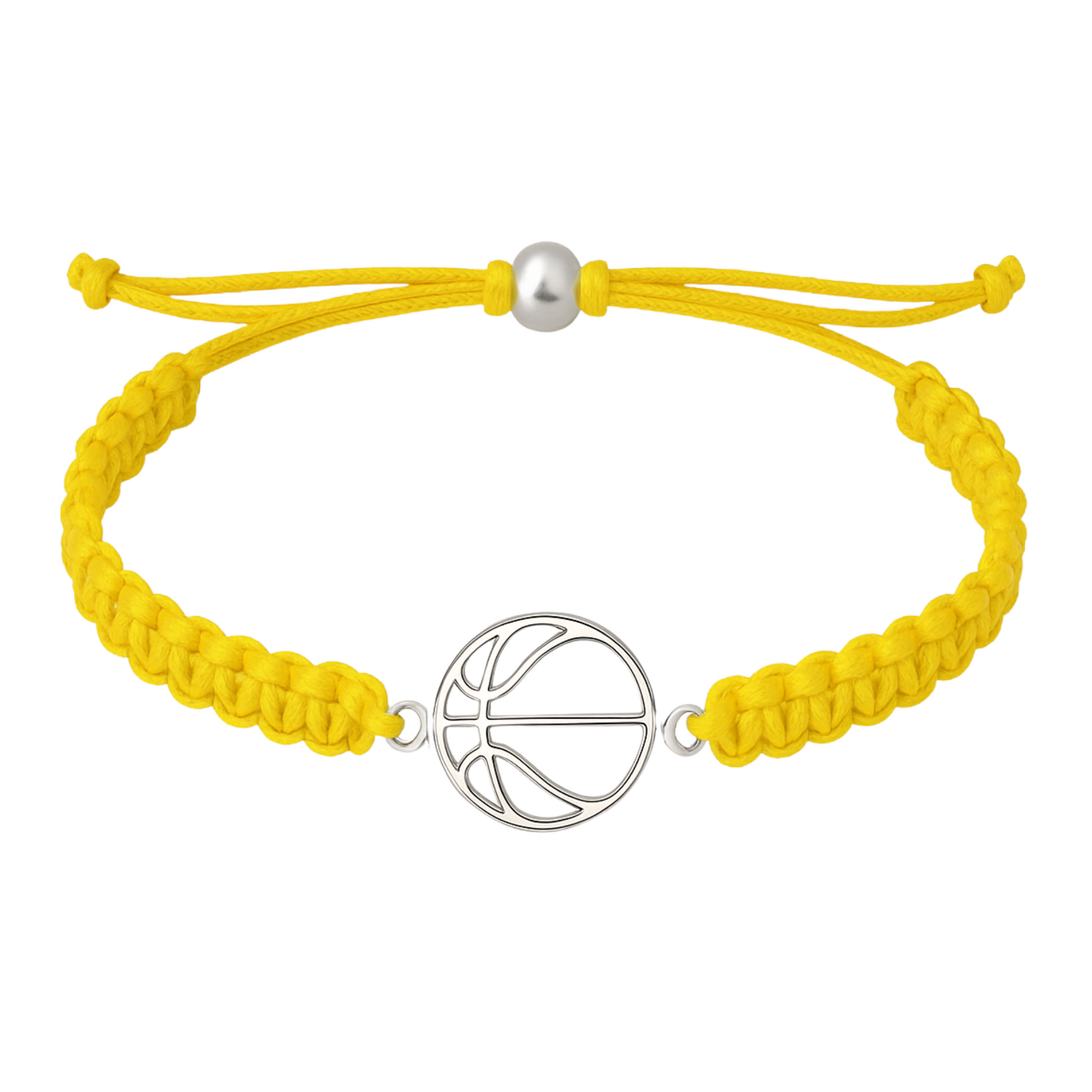 Yellow basketball rope bracelet with stainless steel charm, great gift for basketball fans and players
