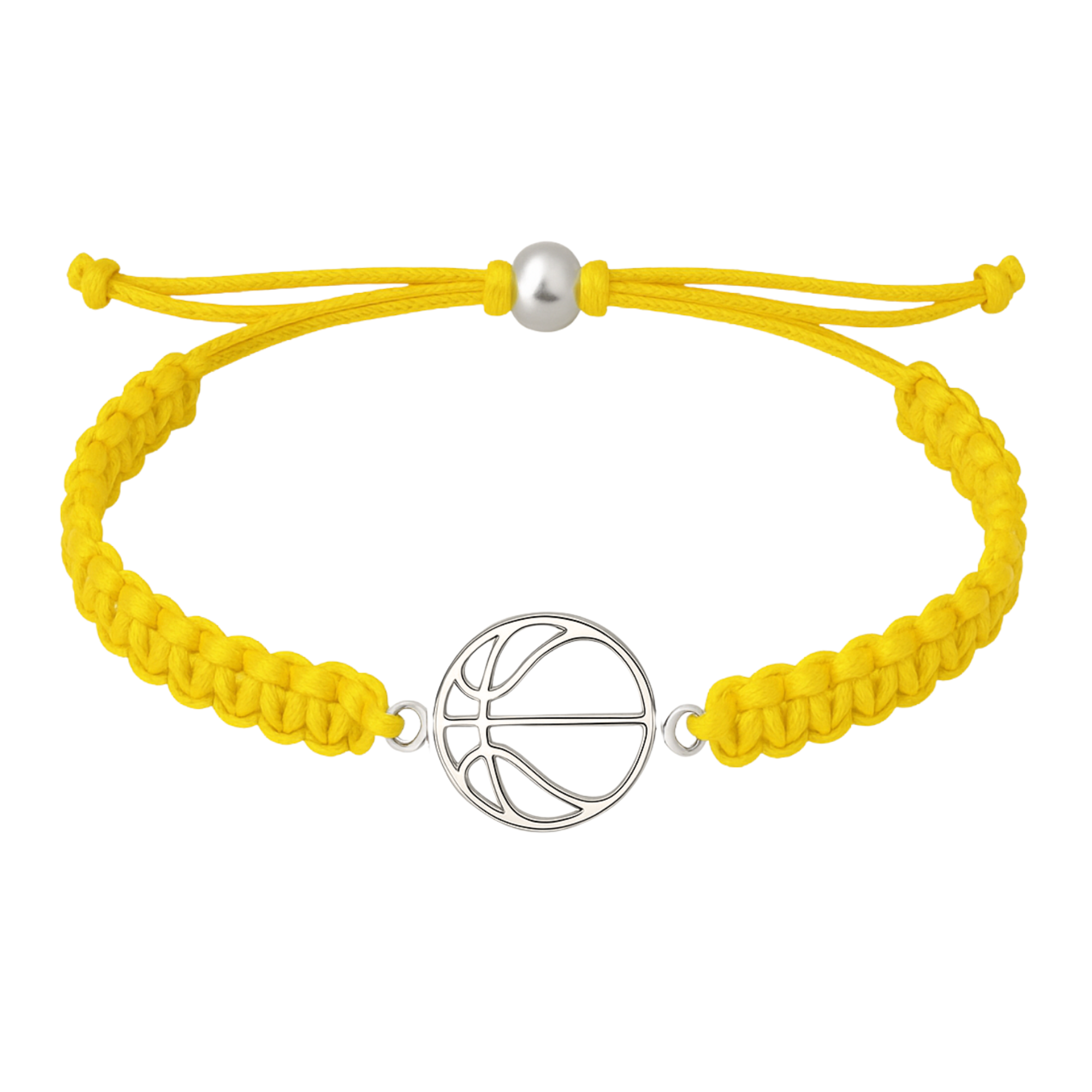 Yellow basketball rope bracelet with stainless steel charm, great gift for basketball fans and players