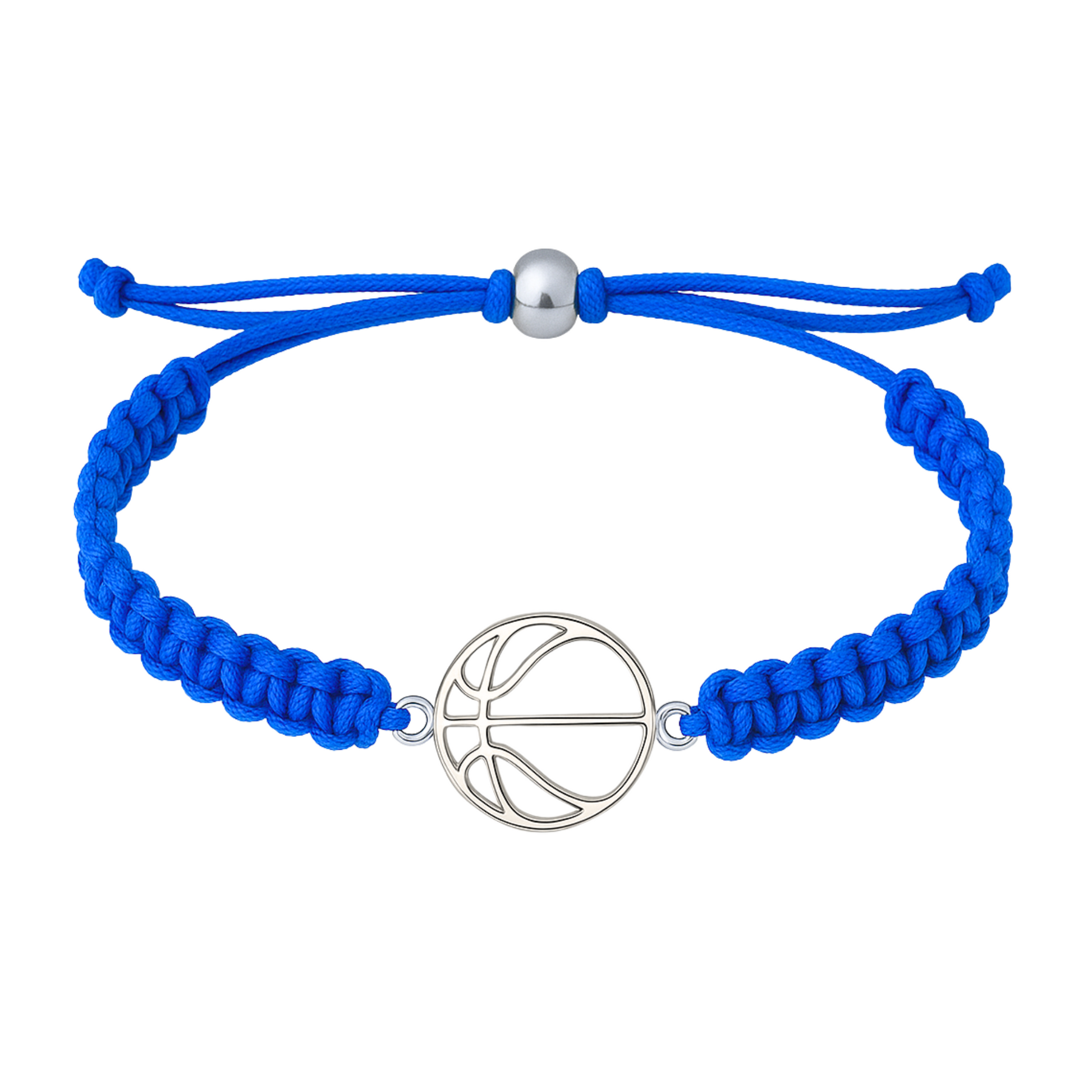 Royal blue basketball charm bracelet with woven cord and silver charm centerpiece, perfect for youth or adult players