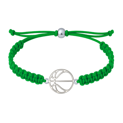 Green basketball rope bracelet with stainless steel basketball charm, perfect team or coach gift