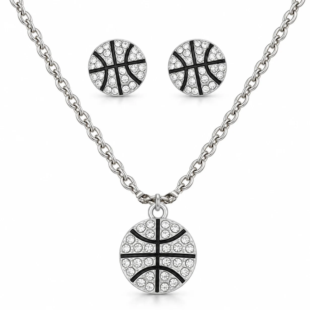 Basketball Rhinestone Earrings & Necklace Set