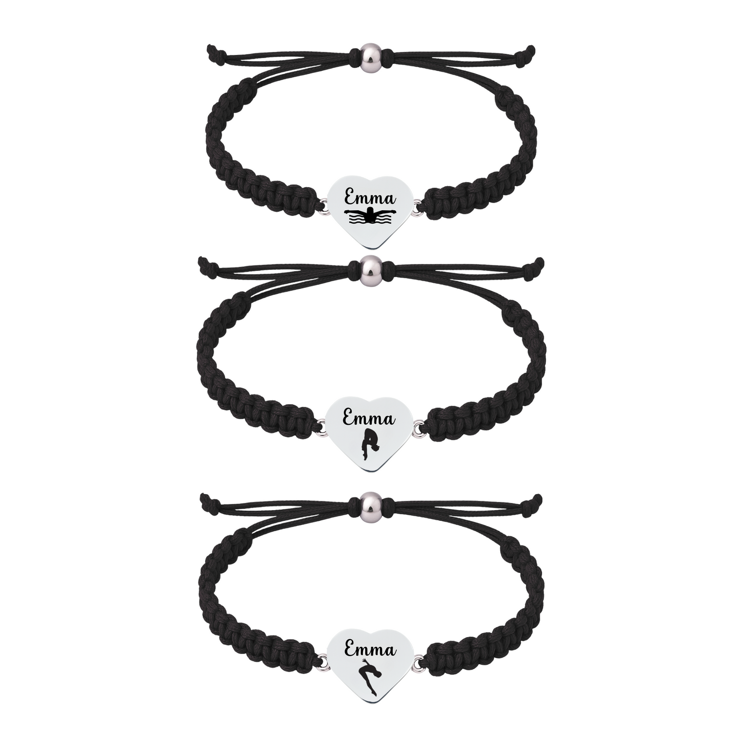 Set of stacked swim charm bracelets in various design