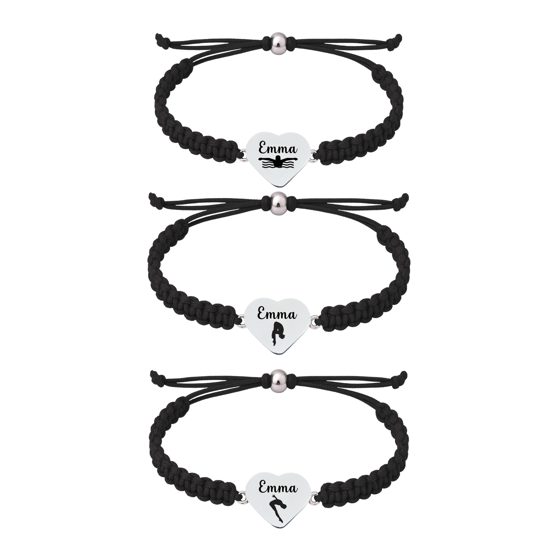 Set of stacked swim charm bracelets in various design