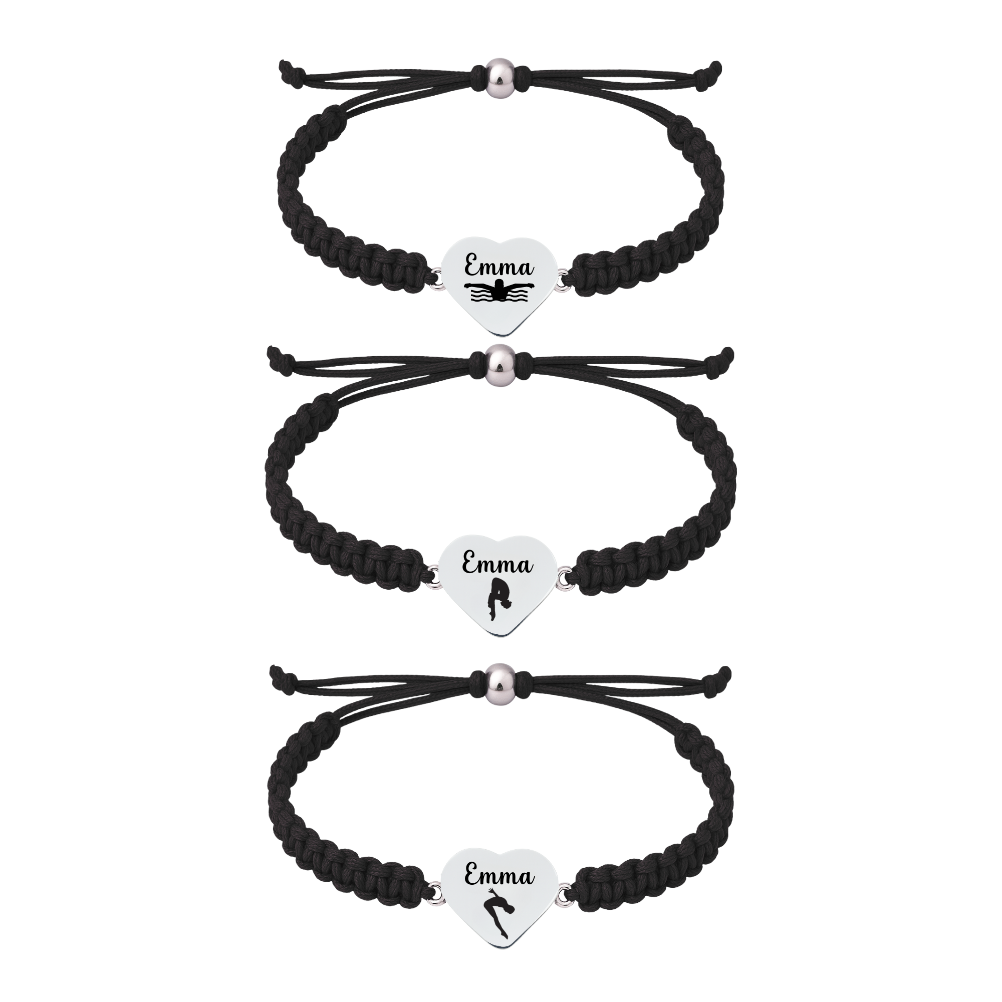 Set of stacked swim charm bracelets in various design