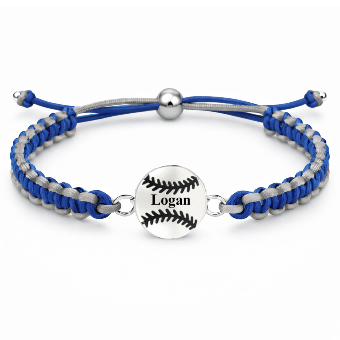 Personalized Multi Colored Baseball Charm Connector Rope Bracelet - Pick Colors