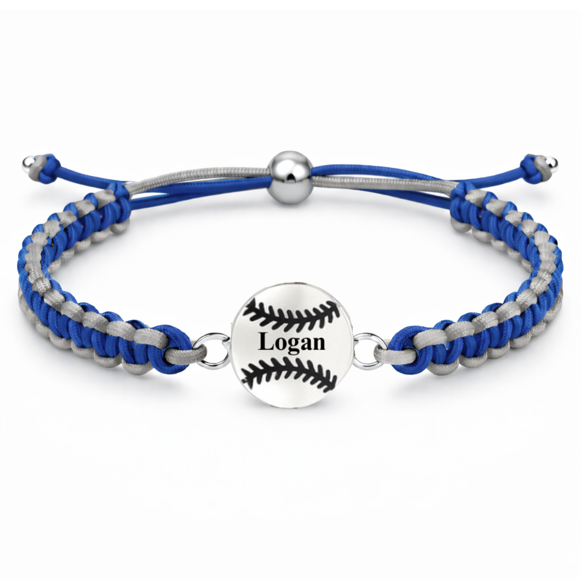Personalized Multi Colored Baseball Charm Connector Rope Bracelet - Pick Colors