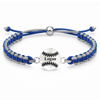 Personalized Multi Colored Baseball Charm Connector Rope Bracelet - Pick Colors