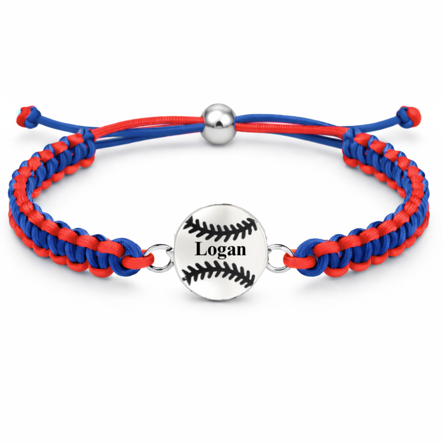 Personalized Multi Colored Baseball Charm Connector Rope Bracelet - Pick Colors
