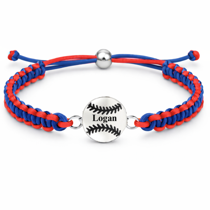 Personalized Multi Colored Baseball Charm Connector Rope Bracelet - Pick Colors