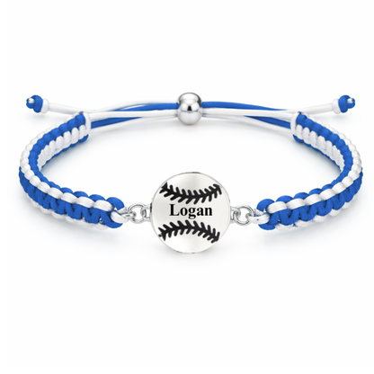 Personalized Multi Colored Baseball Charm Connector Rope Bracelet - Pick Colors