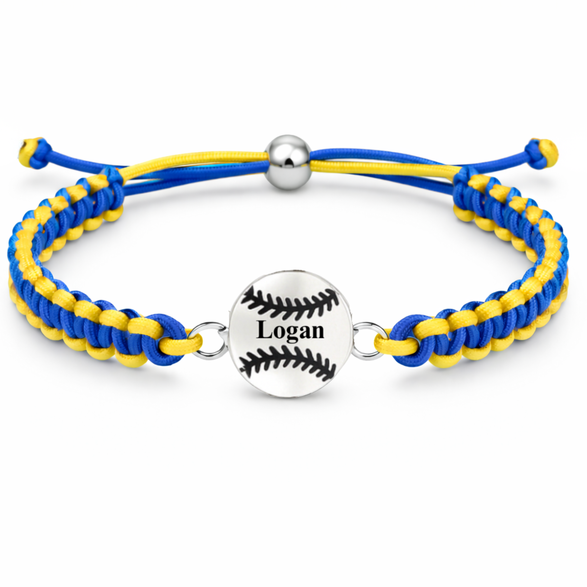 Personalized Multi Colored Baseball Charm Connector Rope Bracelet - Pick Colors