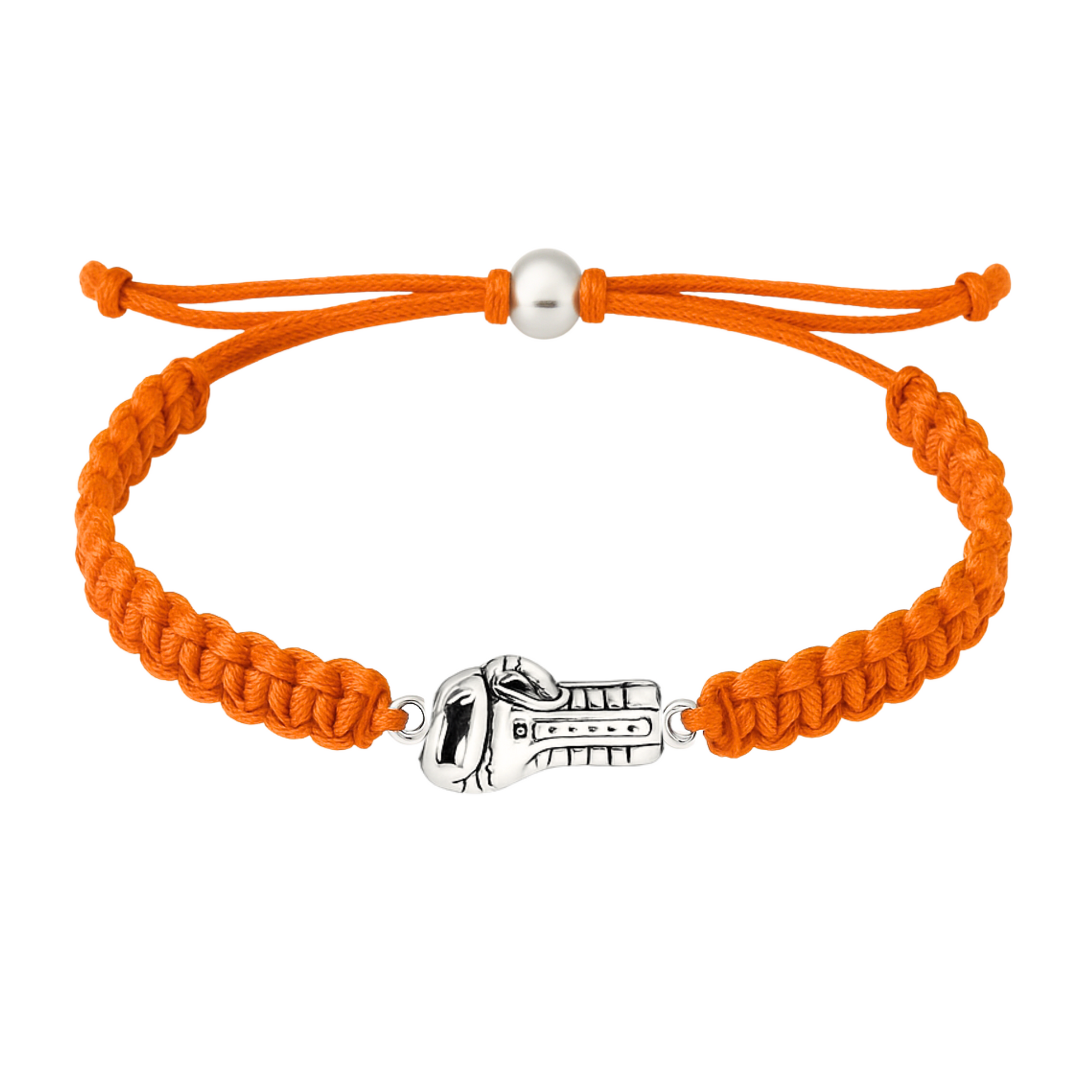 Orange rope boxing bracelet featuring silver glove charm, bold and sporty accessory for boxing fans