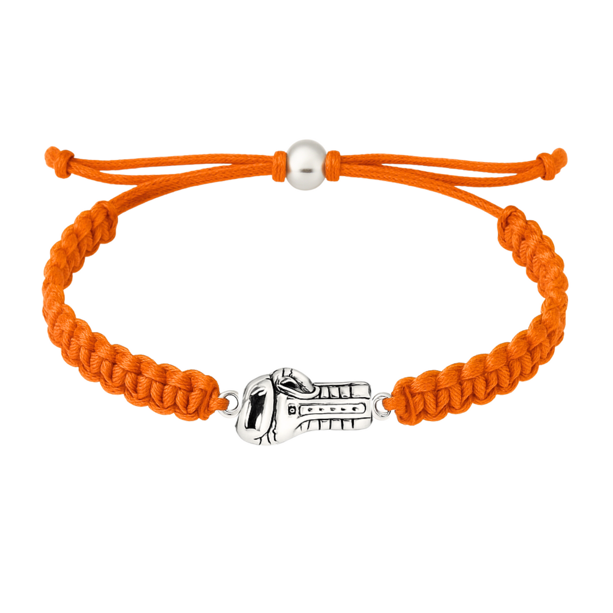 Orange rope boxing bracelet featuring silver glove charm, bold and sporty accessory for boxing fans