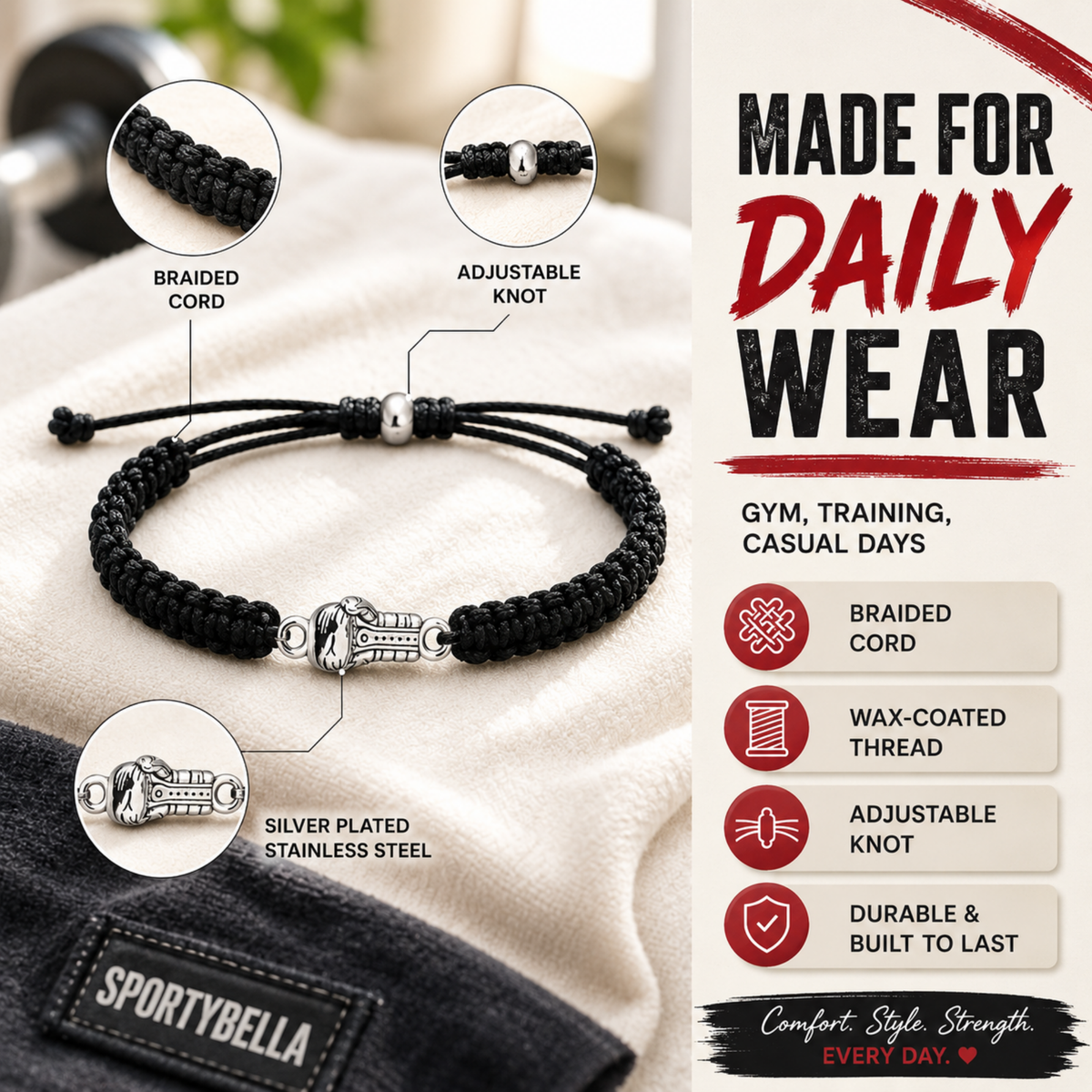 Boxing Glove Adjustable Rope Bracelet