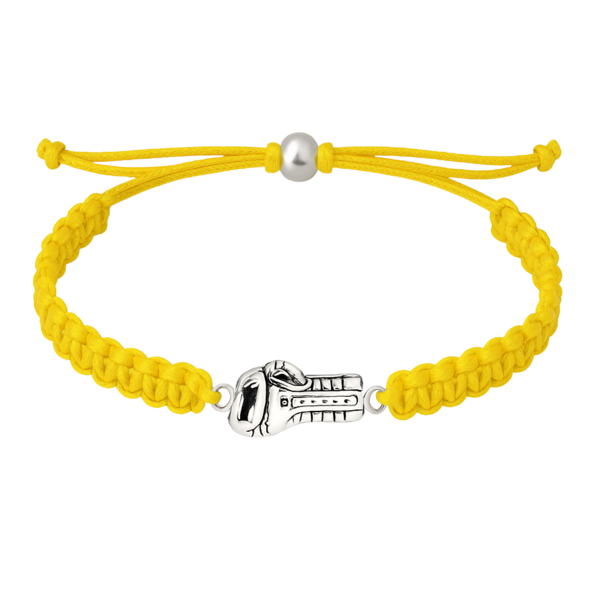 Yellow adjustable boxing bracelet with durable braided cord and silver glove charm, ideal gift for fighters
