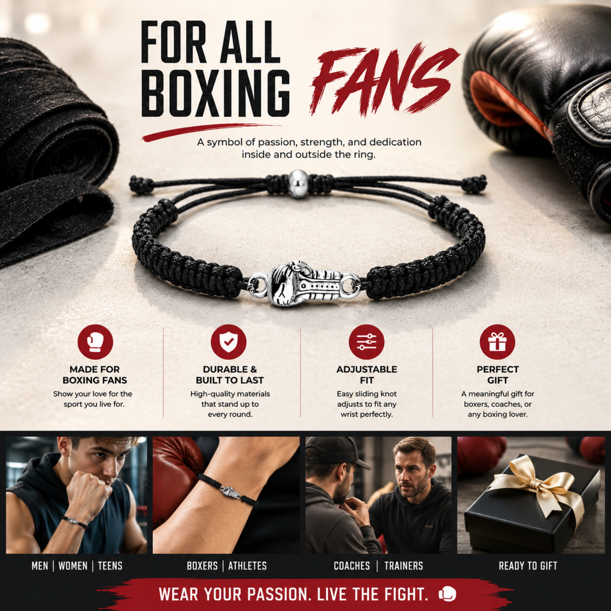 Boxing Glove Adjustable Rope Bracelet