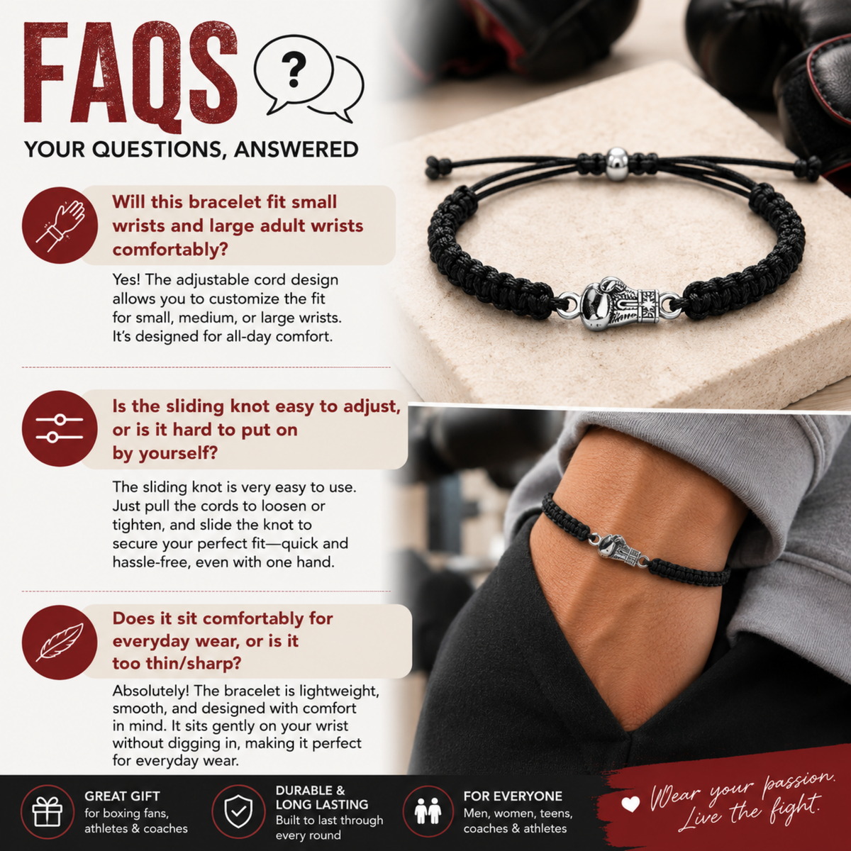 Boxing Glove Adjustable Rope Bracelet