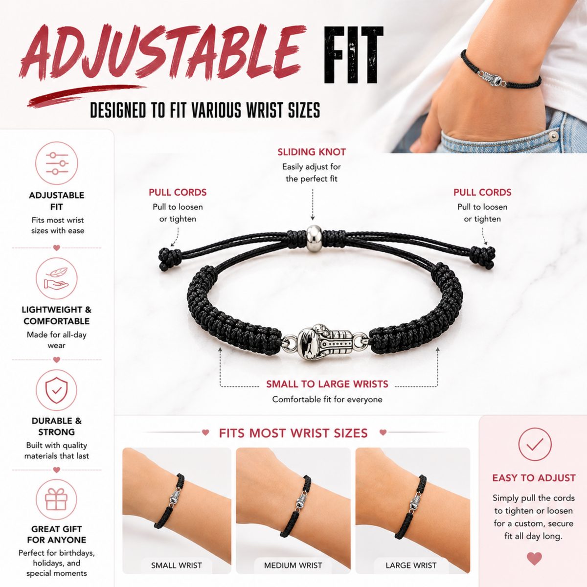 Boxing Glove Adjustable Rope Bracelet