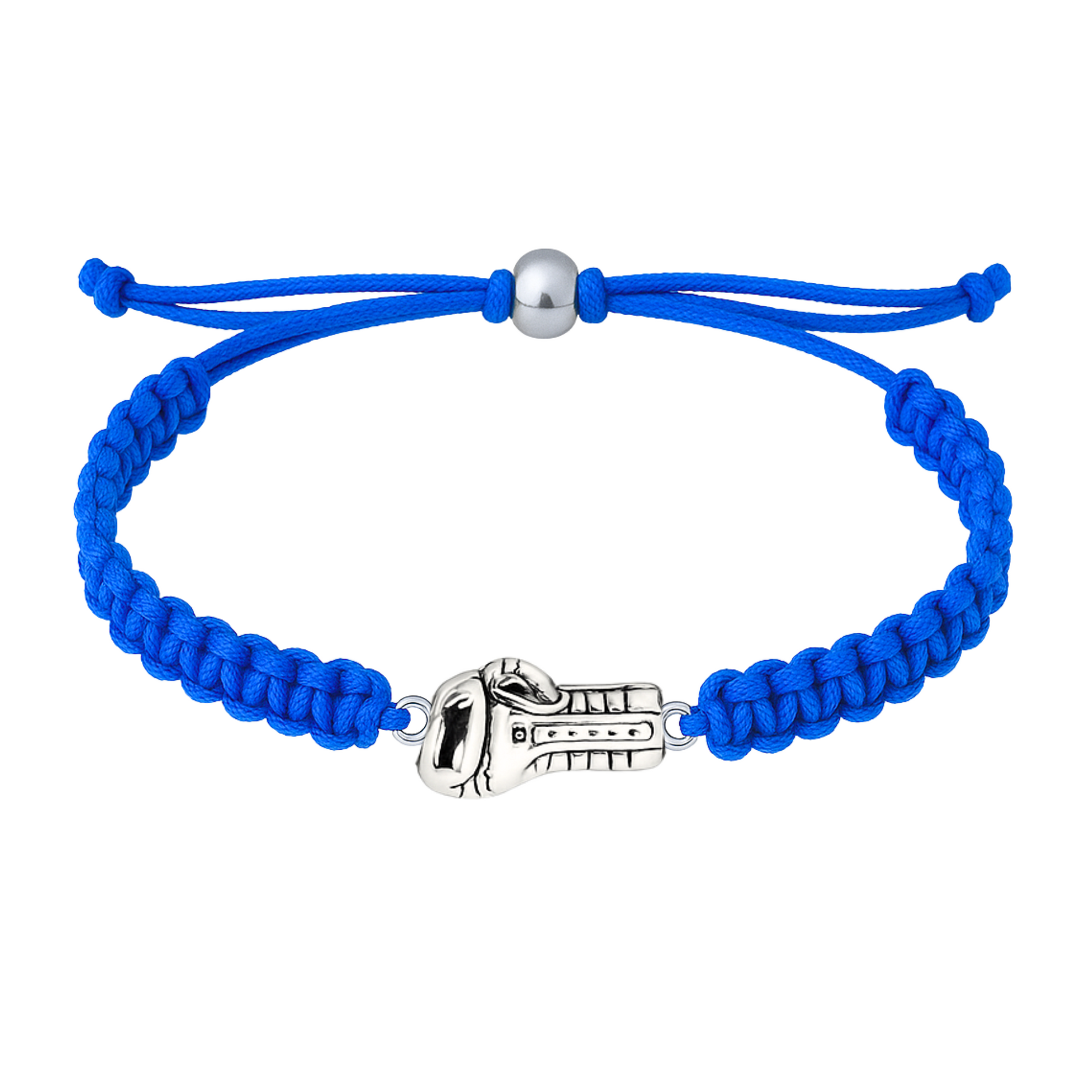 Royal blue braided boxing bracelet with metallic glove charm, perfect for team gifts or tournaments