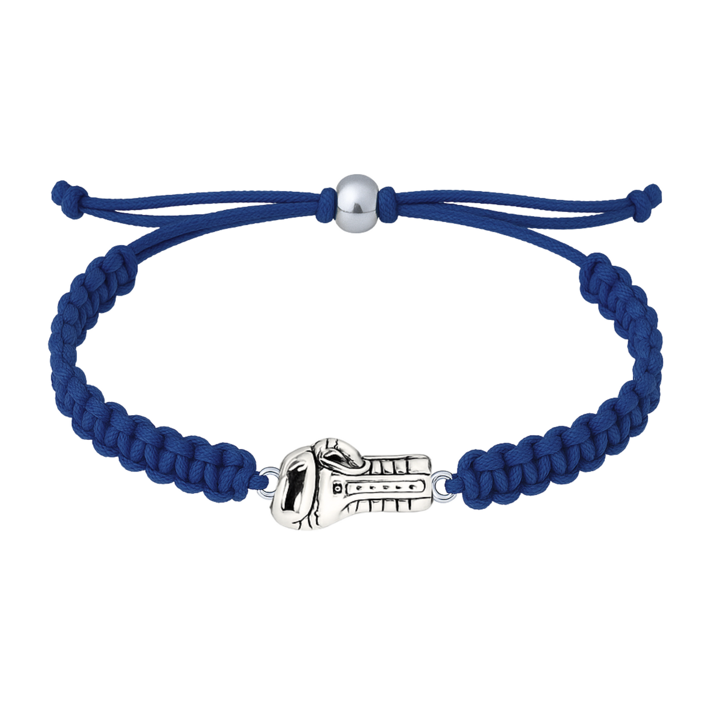 Navy blue boxing rope bracelet with silver-tone boxing glove charm, durable and adjustable fit