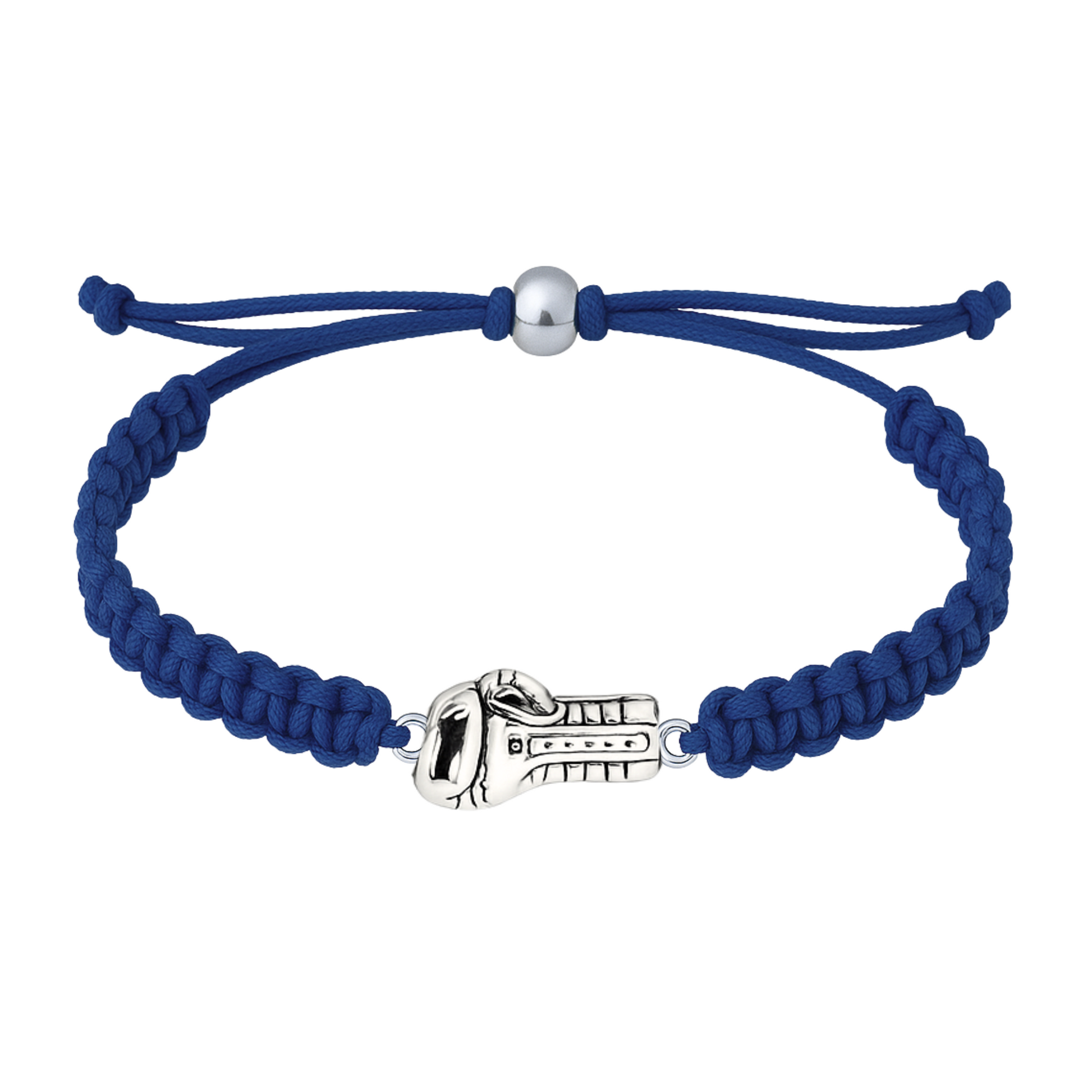 Navy blue boxing rope bracelet with silver-tone boxing glove charm, durable and adjustable fit