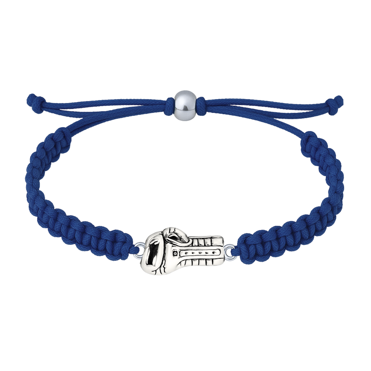 Navy blue boxing rope bracelet with silver-tone boxing glove charm, durable and adjustable fit
