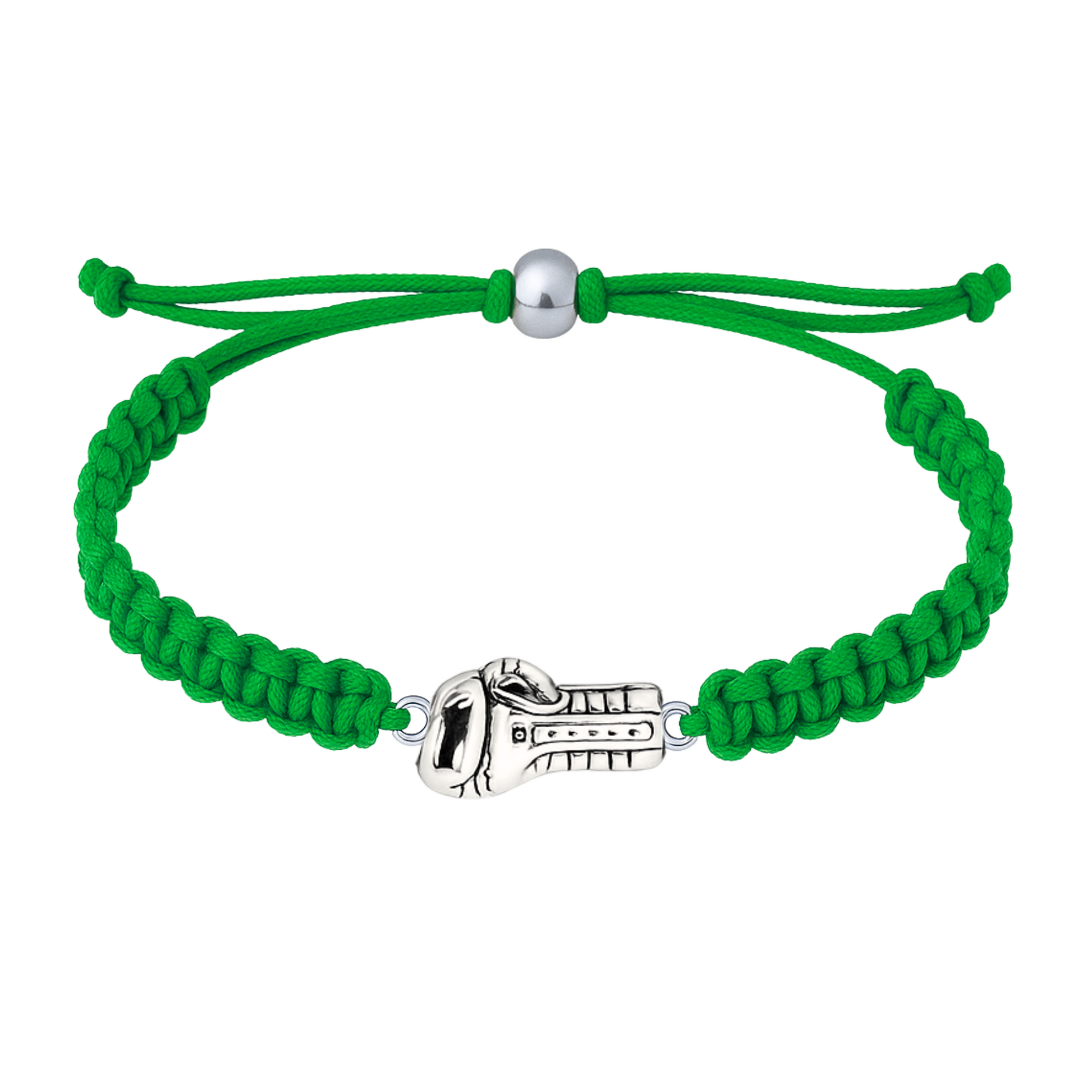 Green rope boxing bracelet with athletic glove charm, vibrant unisex jewelry for boxing lovers