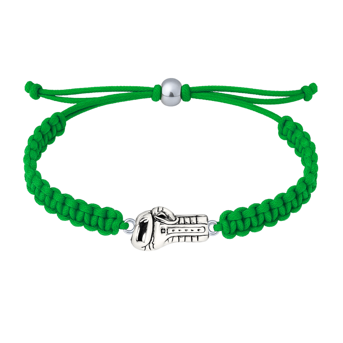 Green rope boxing bracelet with athletic glove charm, vibrant unisex jewelry for boxing lovers