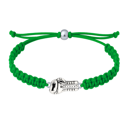 Green rope boxing bracelet with athletic glove charm, vibrant unisex jewelry for boxing lovers