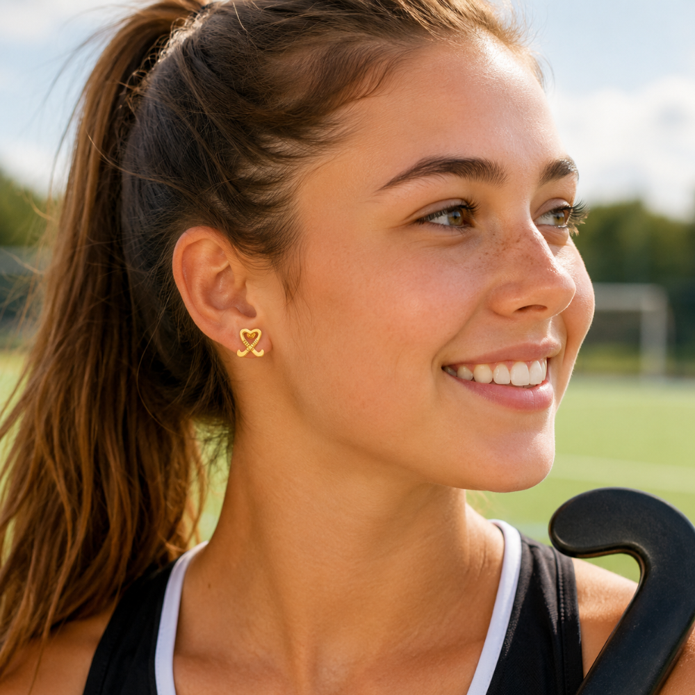 Field Hockey Heart Stick Earrings