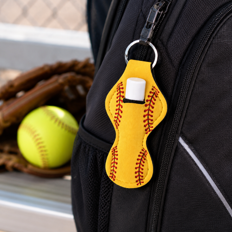 Softball Chapstick Holder Keychain