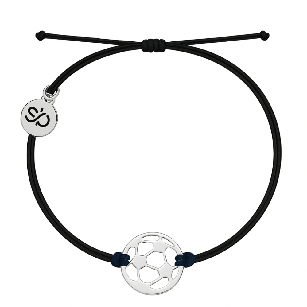 Adjustable black rope bracelet with stainless steel soccer ball charm for women, teens, and girls