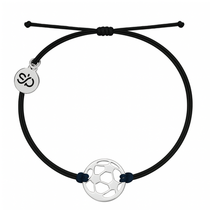 Adjustable black rope bracelet with stainless steel soccer ball charm for women, teens, and girls