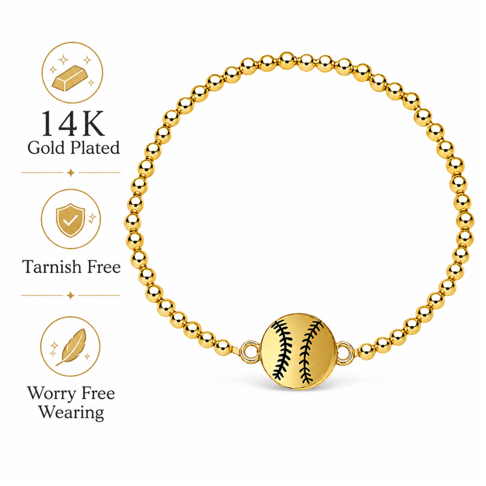 Softball 14k Gold Beaded Bracelet