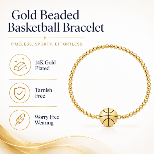 Basketball 14k Gold Beaded Bracelet