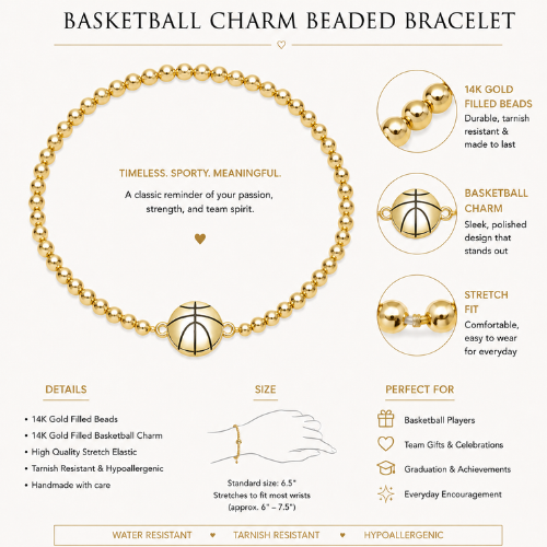 Basketball 14k Gold Beaded Bracelet