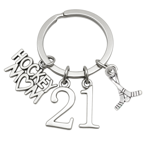 Ice Hockey Mom Jersey Number Keychain