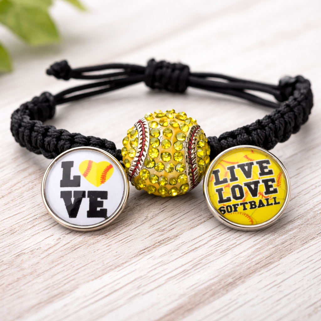 Softball Adjustable Snap Charm Rope Bracelet